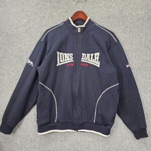 Vintage LONSDALE Jacket Navy Fleece Track Union Jack Logo Y2K Full Zip S/M 21x26